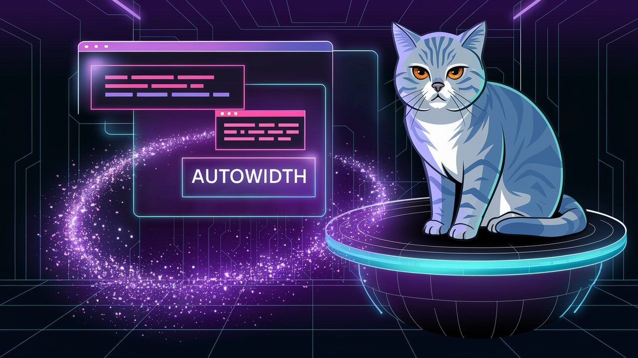 Futuristic lab with expanding input fields and a watchful cat