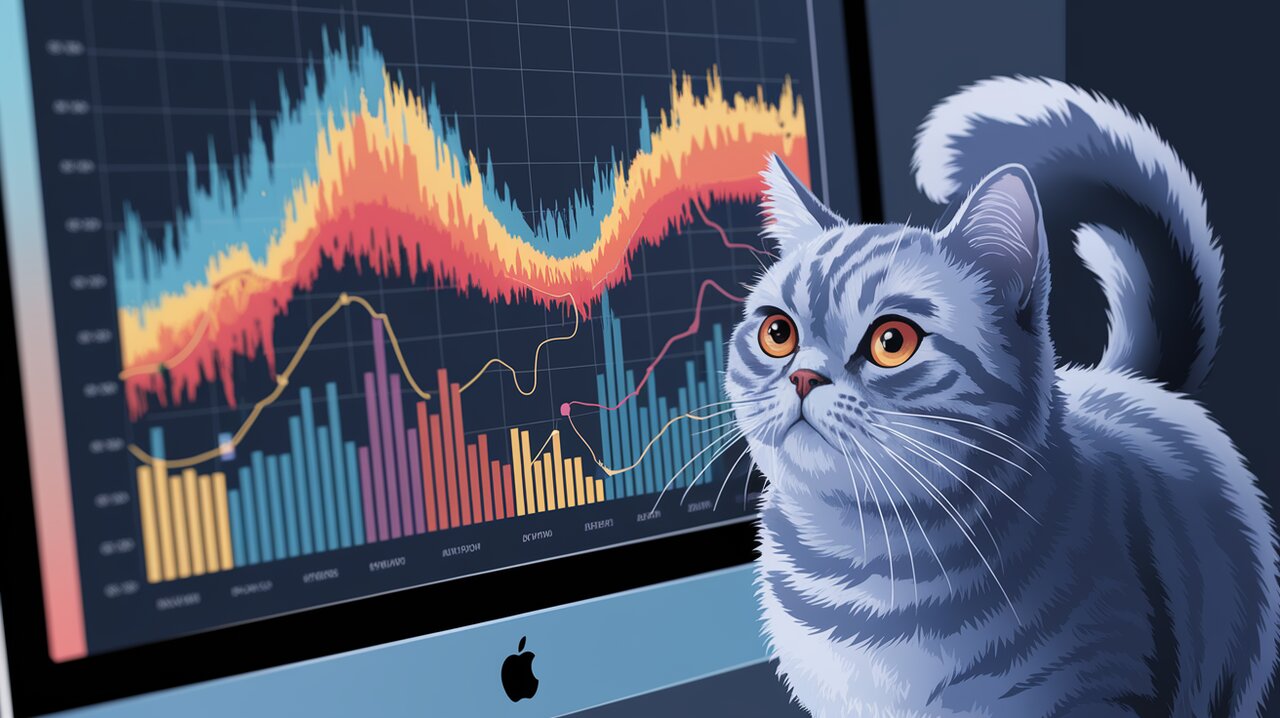 Vibrant React-Chartist chart on a computer screen with a cat watching