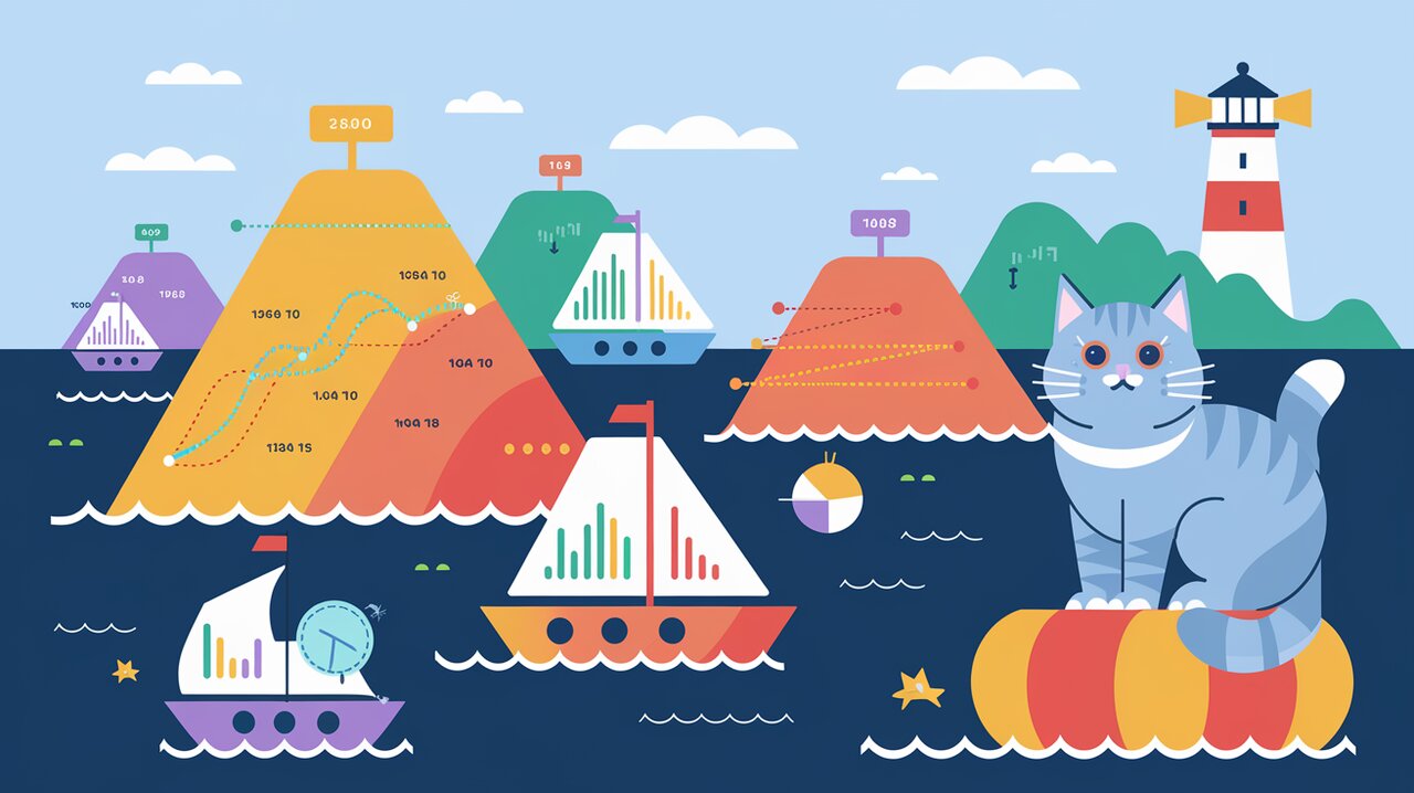 Nautical-themed illustration of Syncfusion EJ2 React Charts library features