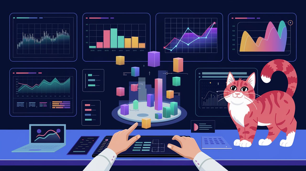 Futuristic data visualization control room with Highcharts displays