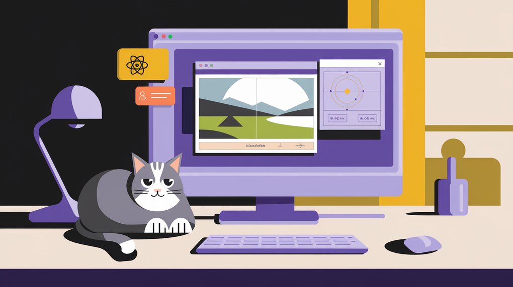 React application interface showing image cropping tool with a cat in the background