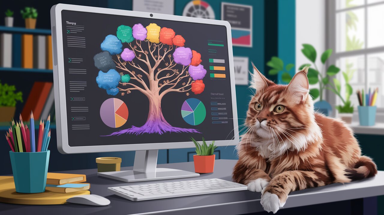 Interactive tree diagram with draggable nodes on a computer screen