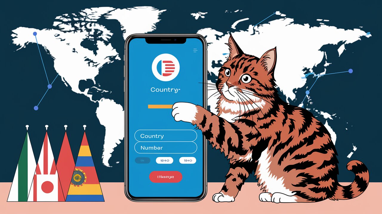 React international telephone input interface with world map and cat