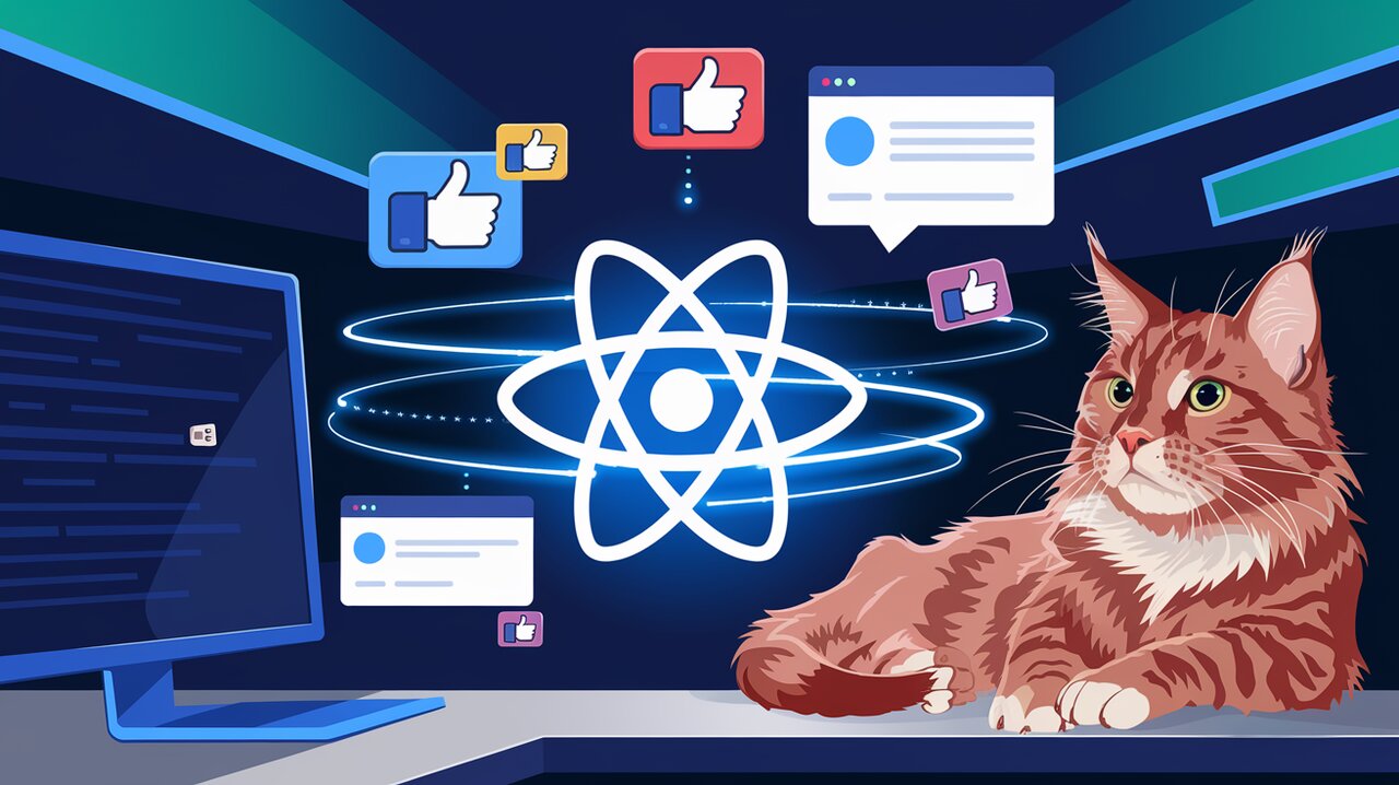 React logo surrounded by Facebook UI components