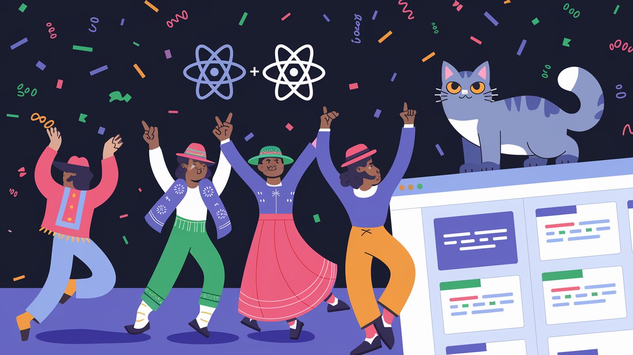 Festive illustration of React Foundation components