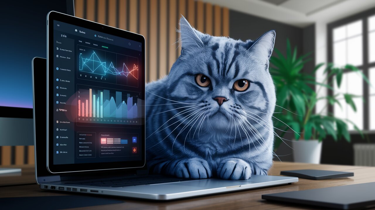 Interactive data grid in a React application with subtle presence of a British shorthair cat.