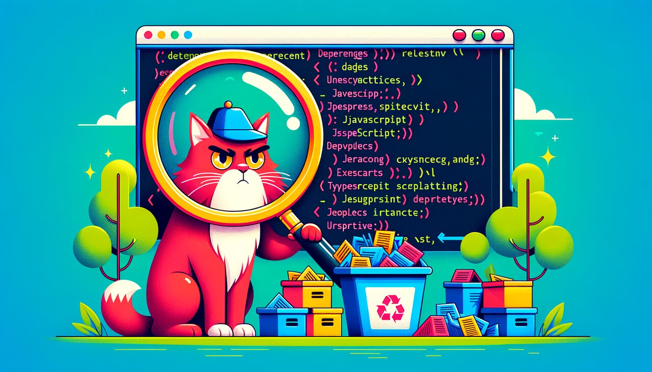 Golden scissors cutting tangled yarn on a workshop table, symbolizing Knip trimming unused code