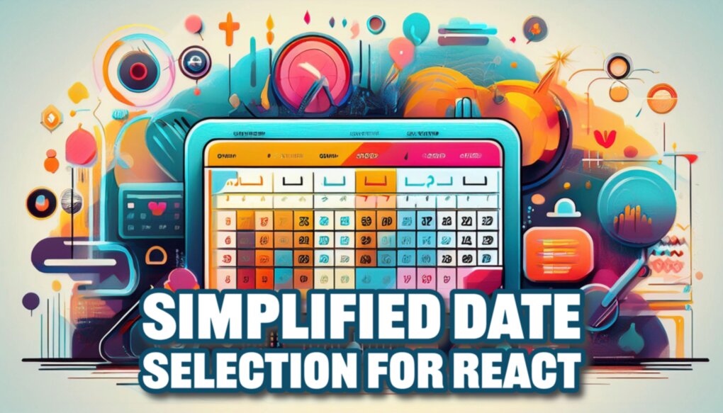 Illustration of a React DatePicker component with calendar interface and React logo