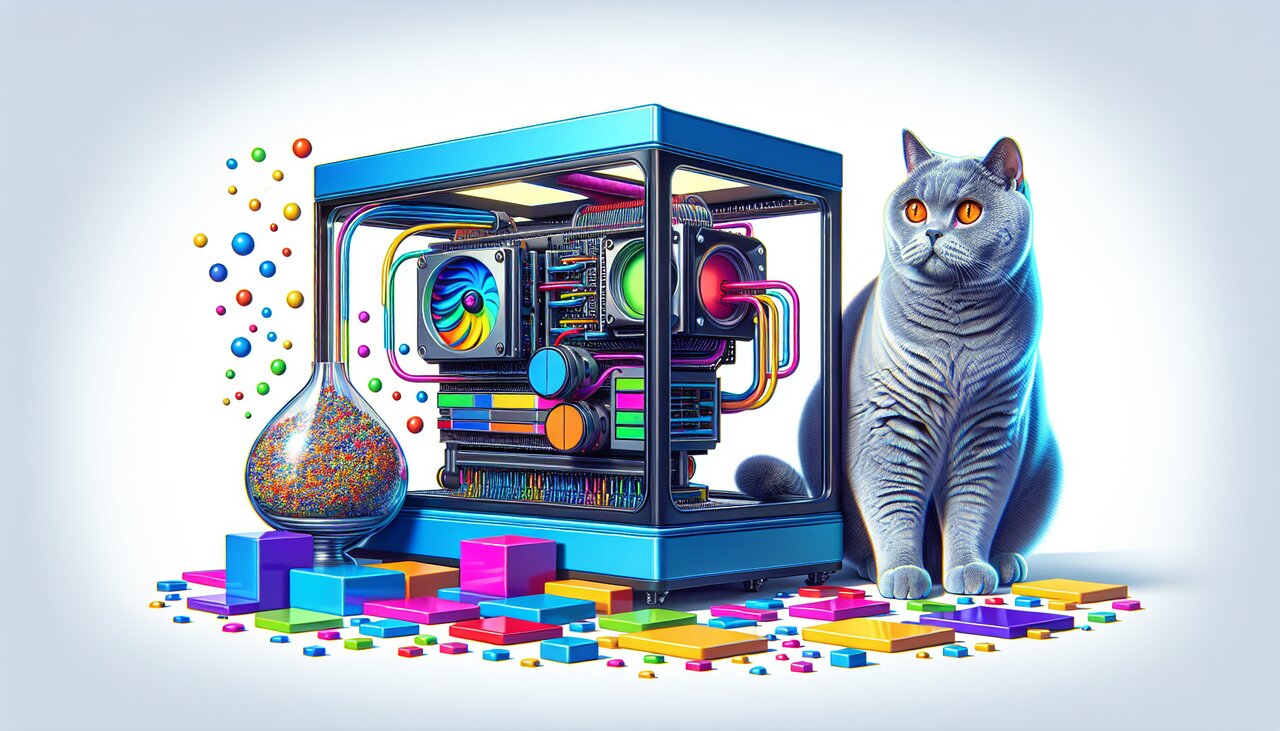 Artist studio desk with color swatches and a palette displayed on a monitor