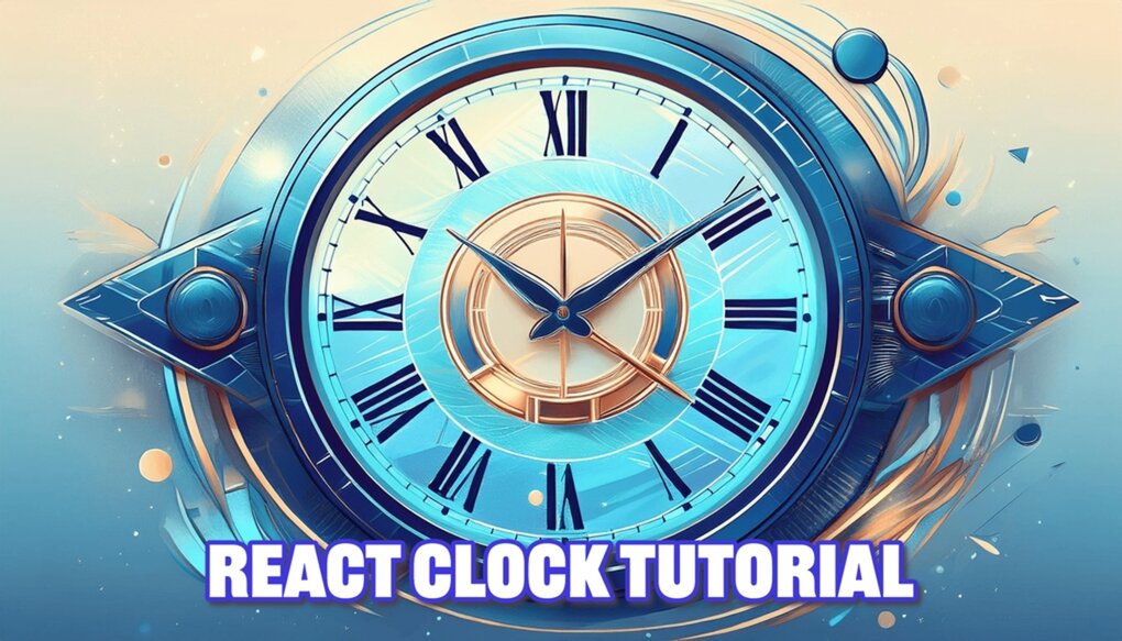 Stylized analog clock with React logo