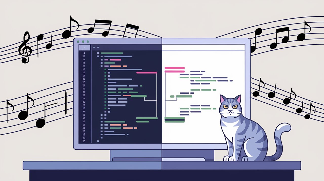 Visual representation of code diff using react-diff-view, with a British shorthair cat observing