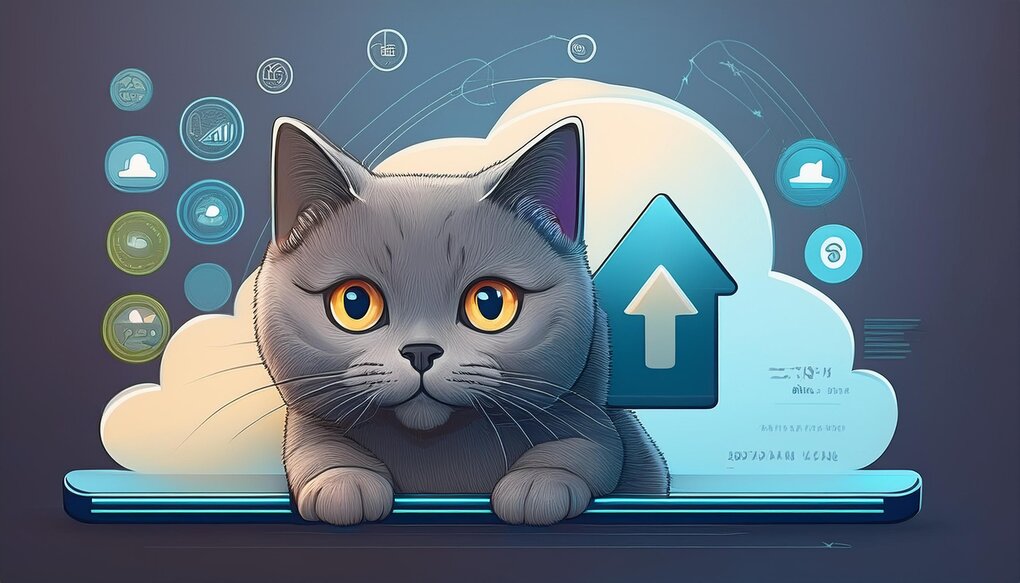 Drag-and-drop file upload interface with a British shorthair cat