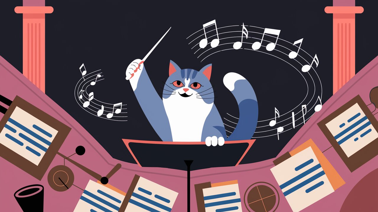 Orchestra conducted by a cat, representing redux-form-saga integration