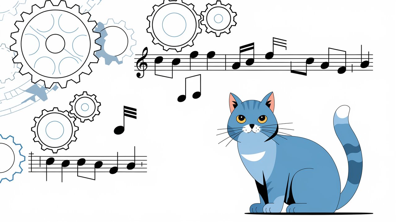 Intricate data management system represented by gears with musical notes