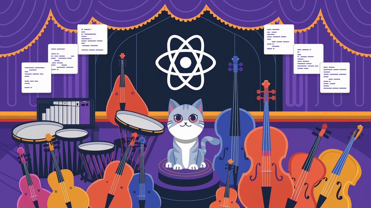 React Suite components represented as musical instruments in an orchestra pit