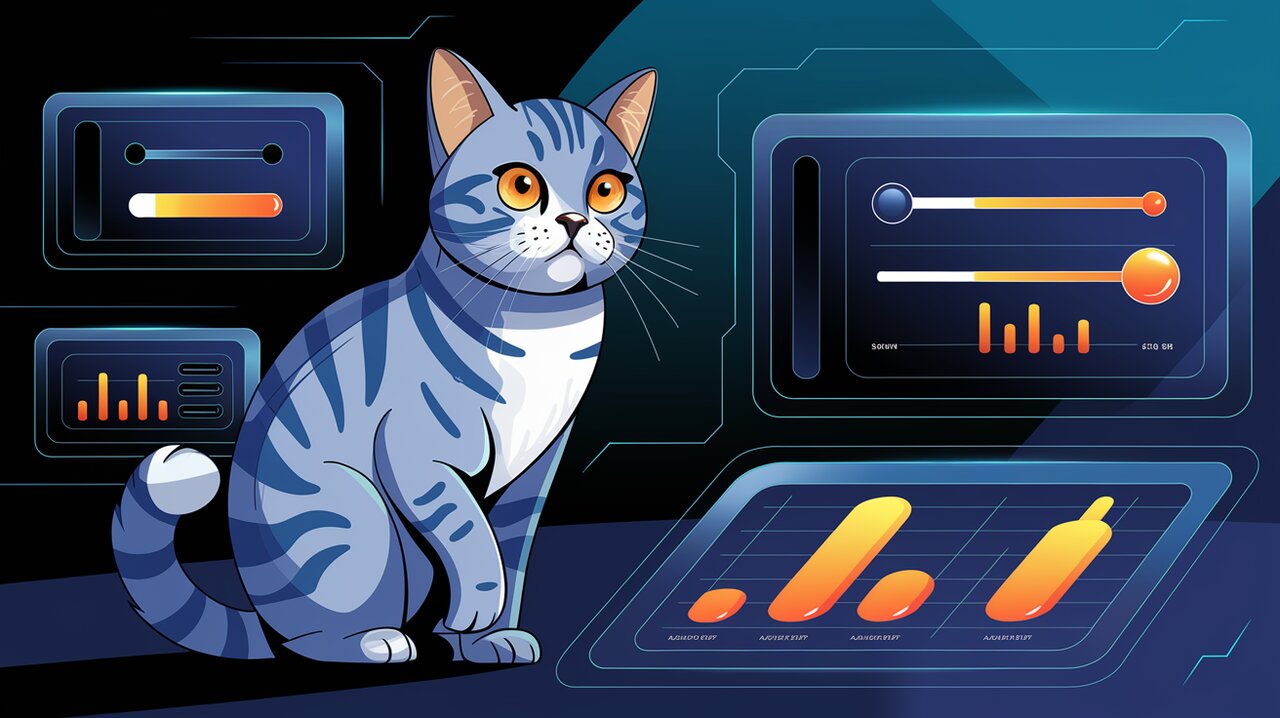 React Slider Kit components displayed in a futuristic interface with a British shorthair cat