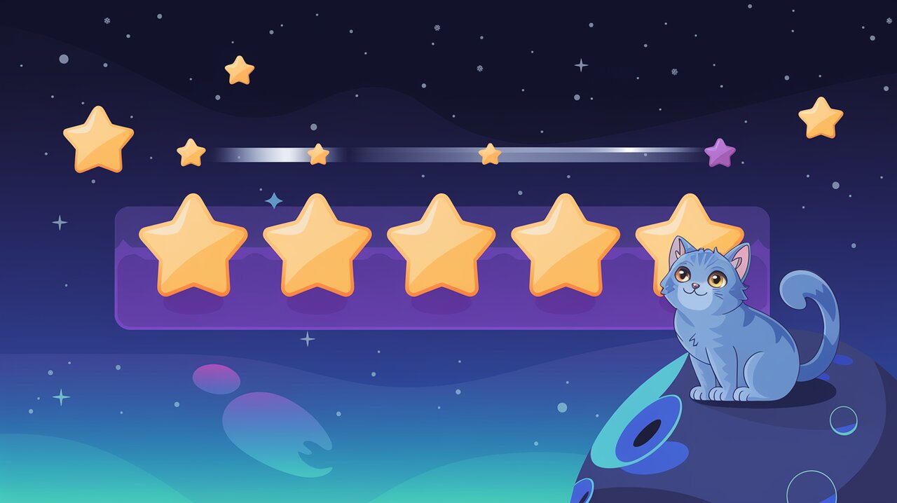 Cosmic star rating scene with cat observer