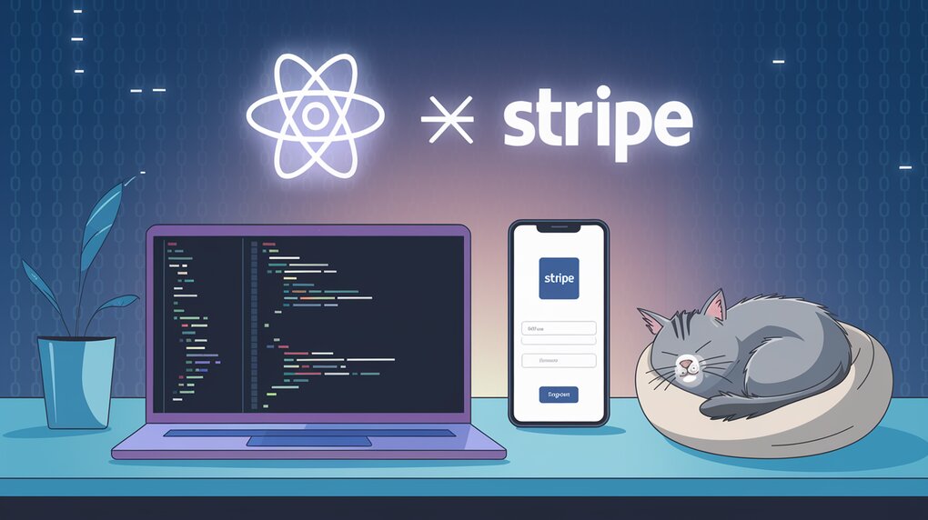 React and Stripe integration visualization with office setup