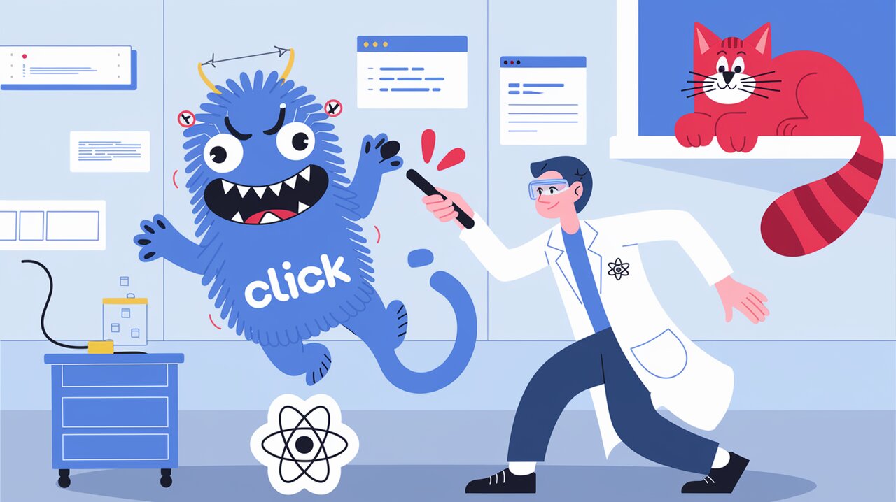 Scientist taming a 'click' monster with React tools