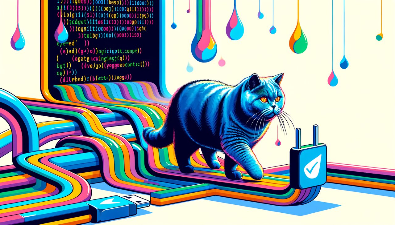 Holographic code review station highlighting unnecessary React effects with a cat nearby