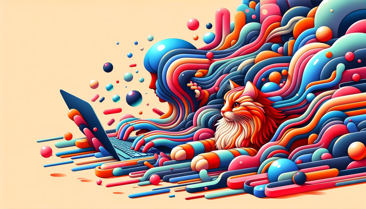 A vintage typewriter typing by itself in a cozy study with a red maine coon cat watching from an armchair