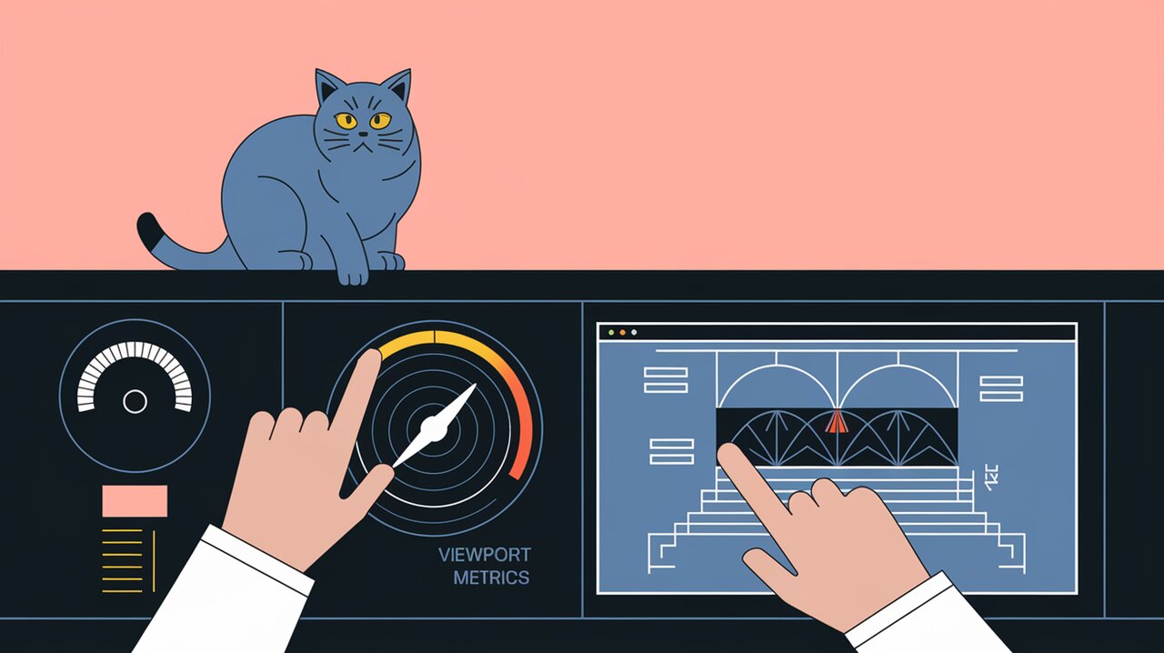 Viewport control panel with developer hands and observing cat