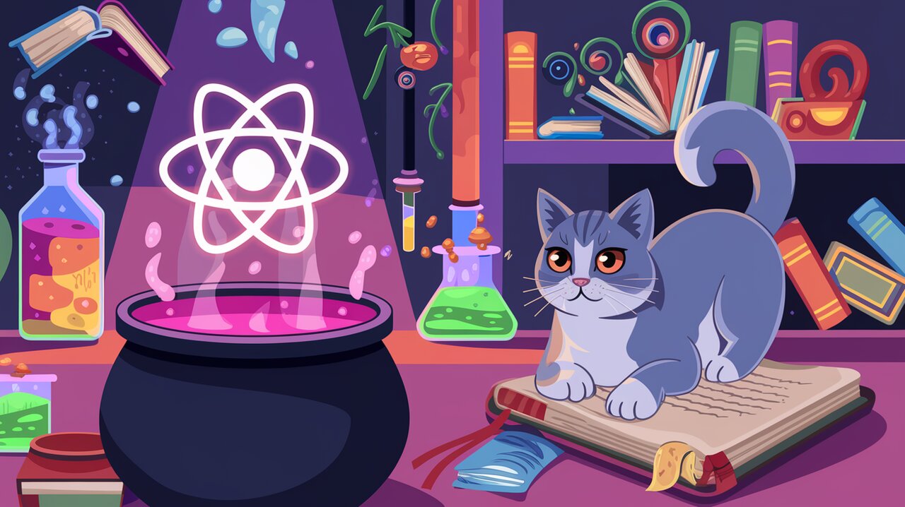 Magical React animation laboratory with a British shorthair cat