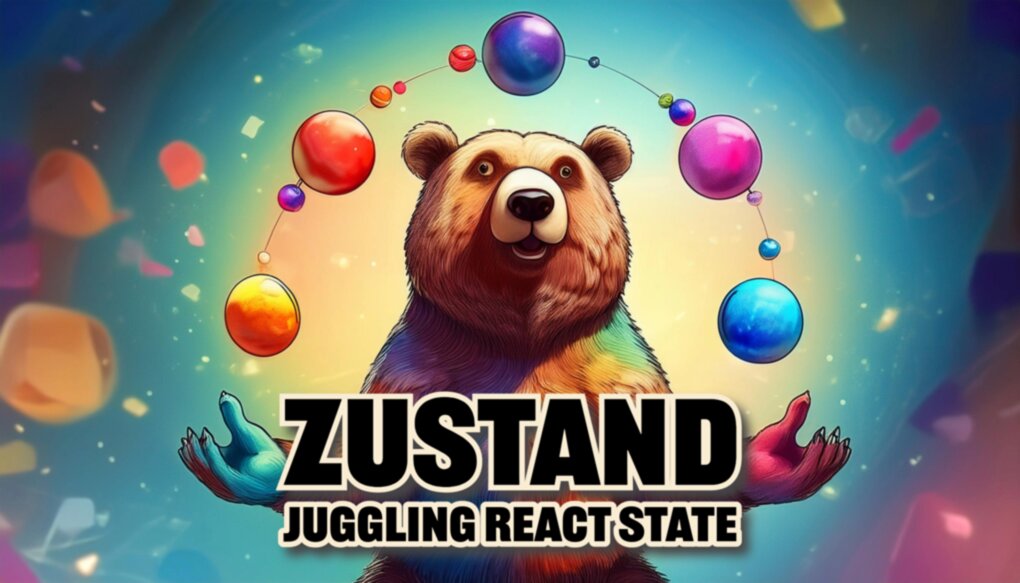 Cartoon bear juggling state management concepts